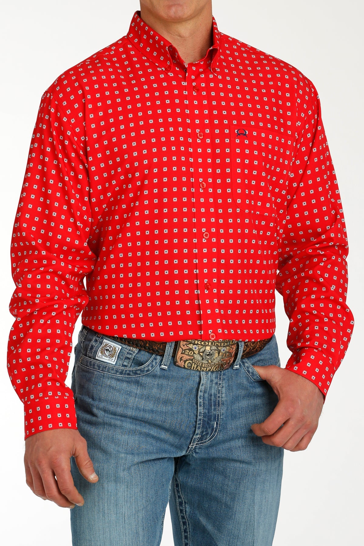 Men’s Cinch LS Red Patterned Shirt (2028)