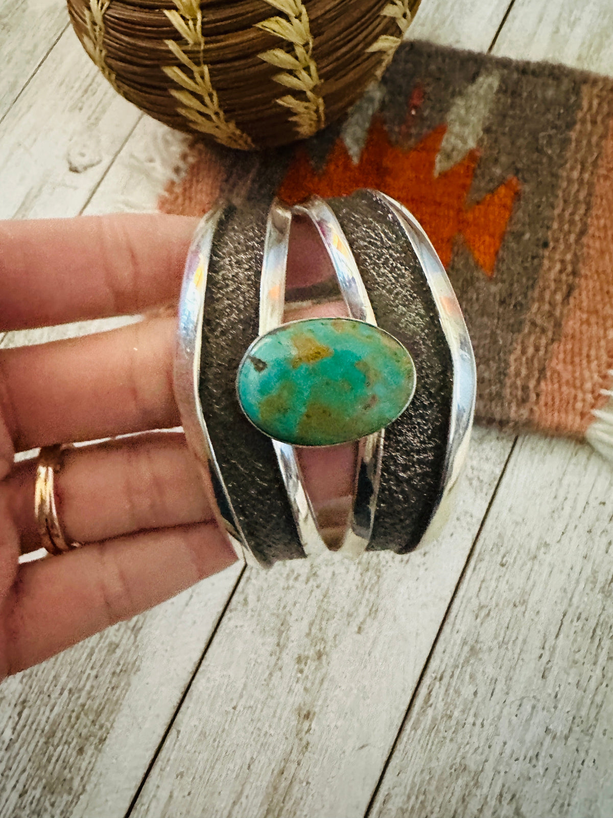 Old Pawn Handcrafted Sterling Silver & Turquoise Cuff Bracelet