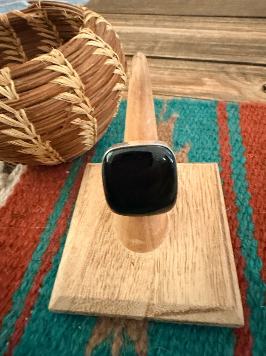 Handcrafted Black Onyx & Sterling Silver Ring Size 6