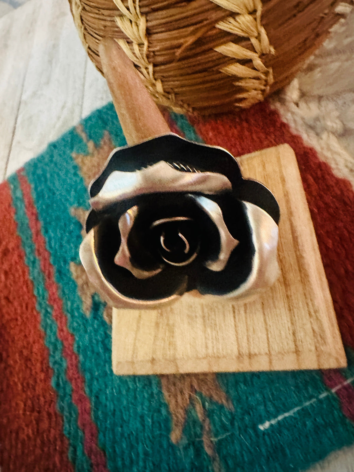 Handcrafted Sterling Silver Rose Adjustable Ring by Leander Tahe