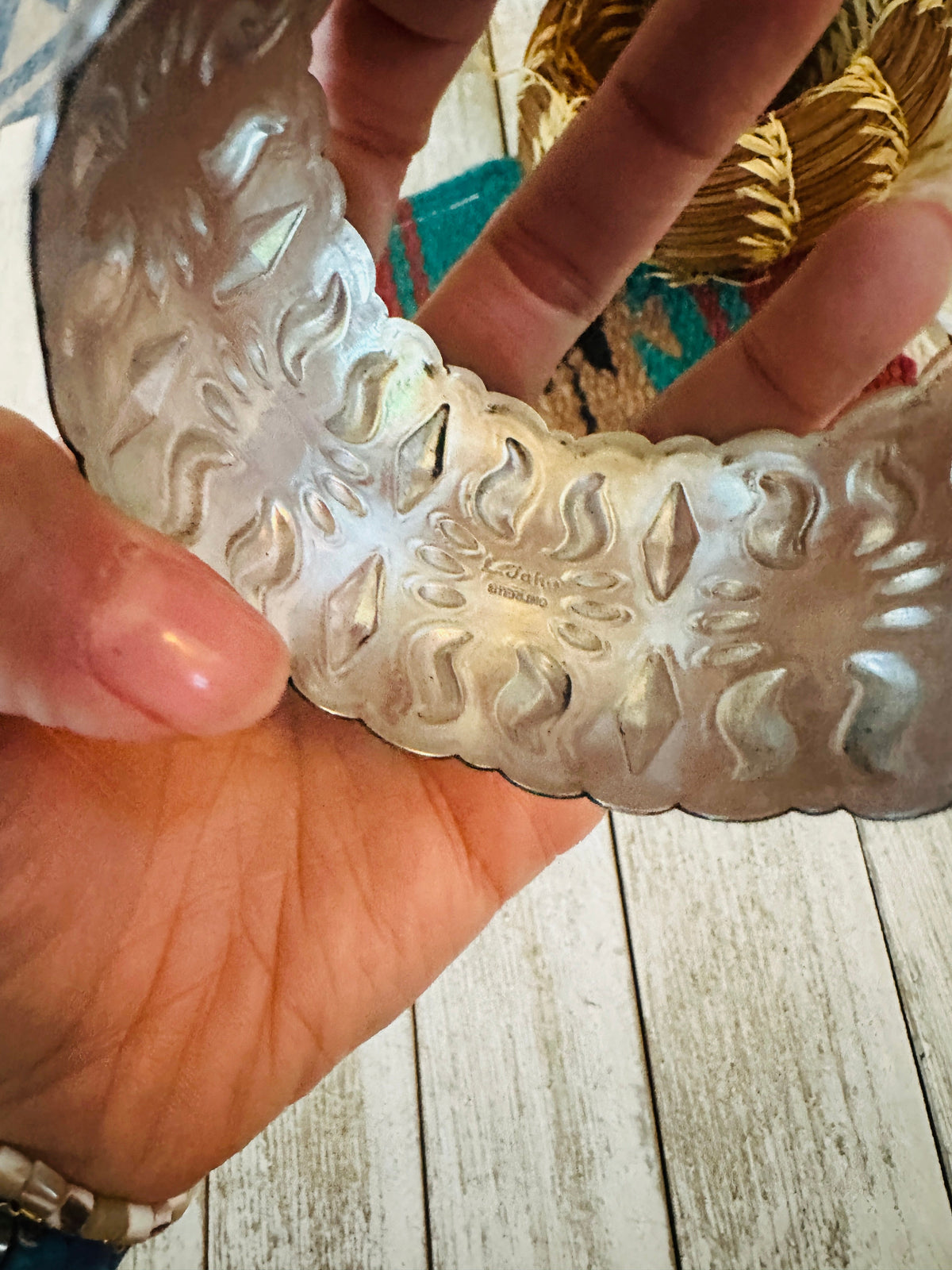 Handcrafted Sterling Silver, Spiny & Turquoise Bangle Bracelet by Leander Tahe
