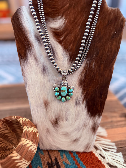 Handcrafted Sonoran Mountain Turquoise & Sterling Silver Beaded Necklace by Gilbert Tom