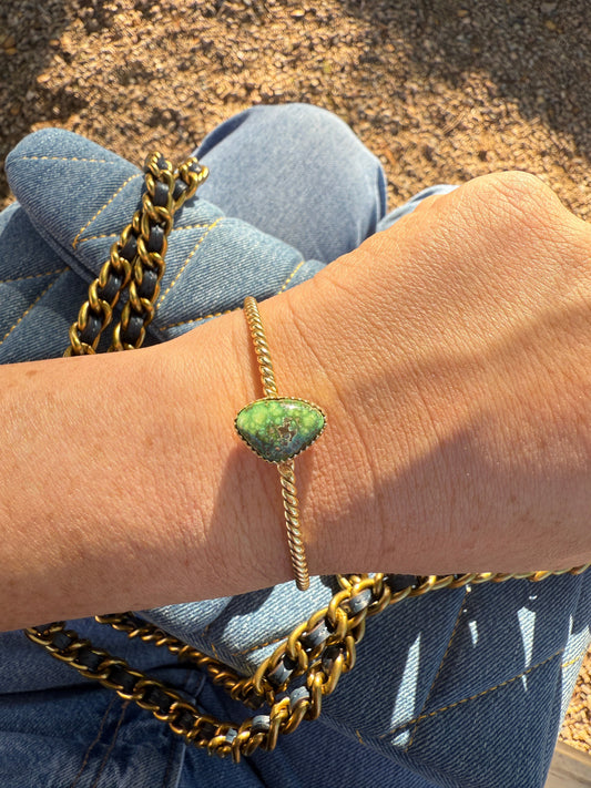 “The Golden Collection” Handmade Gold Plated Sterling Silver Natural Sonoran Mountain Turquoise Twisted Cuff Bracelet