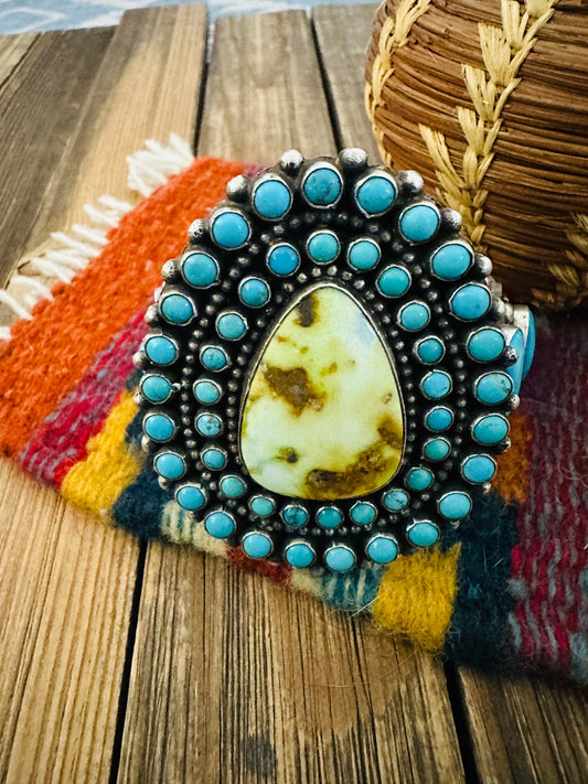 Handcrafted Sterling Silver & Turquoise Cluster Cuff Bracelet by Shawn Cayatineto