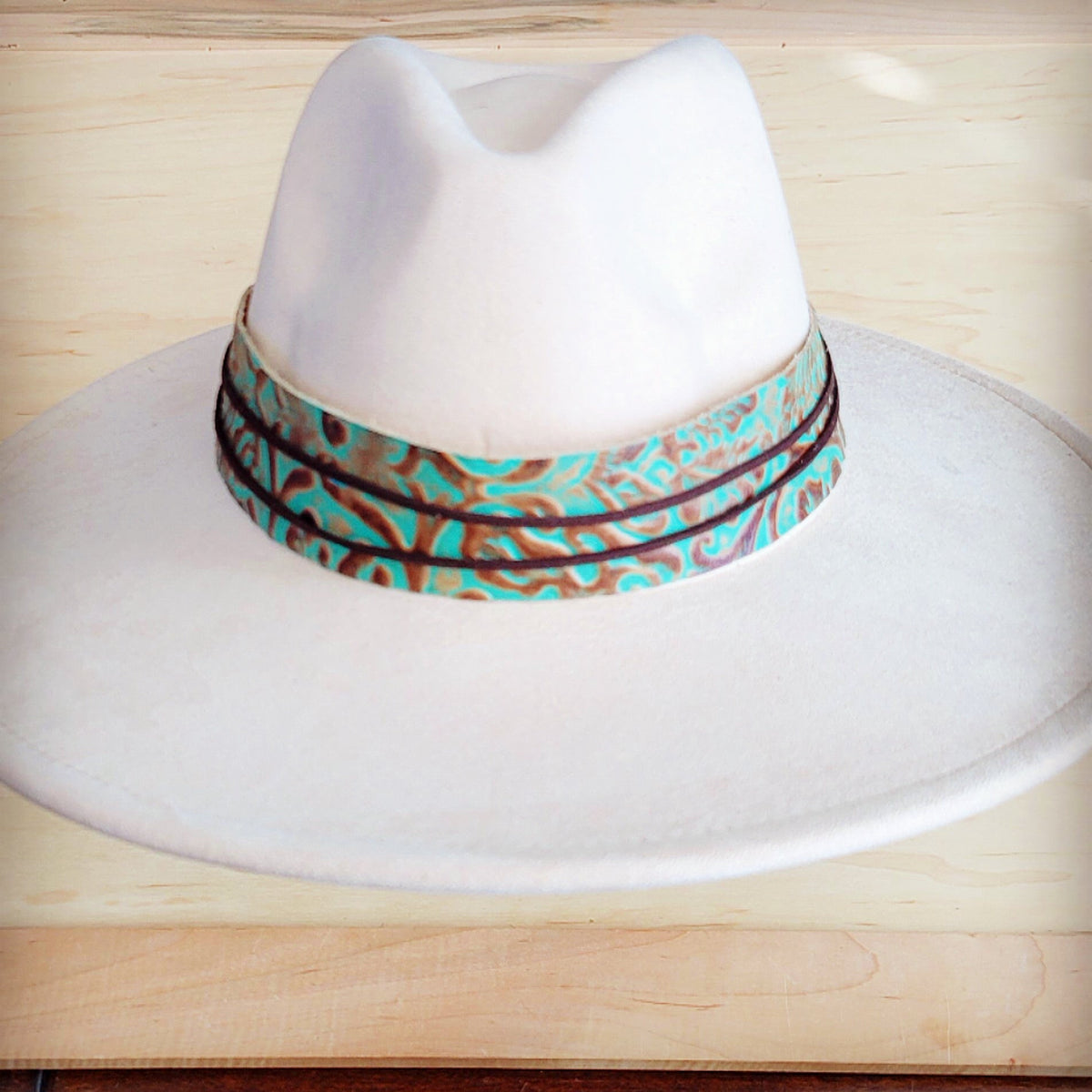 **Wide Genuine Leather Cowboy Turquoise Hat Band Only 953u