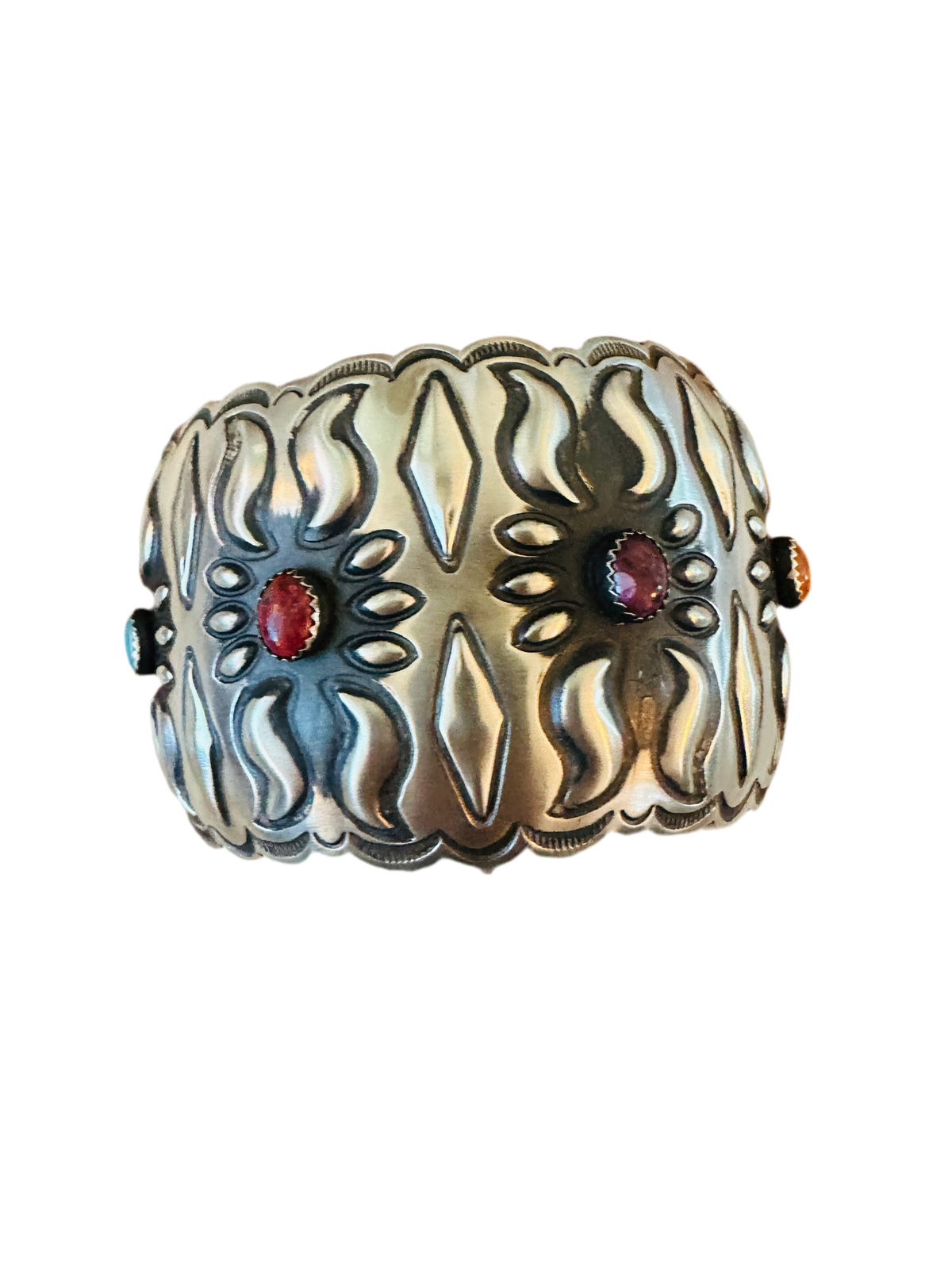 Handcrafted Sterling Silver, Spiny & Turquoise Bangle Bracelet by Leander Tahe