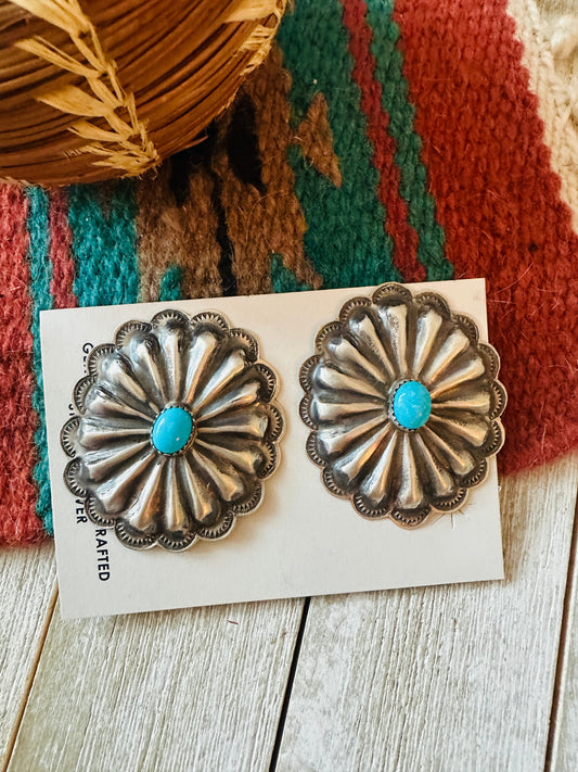 Handcrafted Sterling Silver & Turquoise Concho Post Earrings