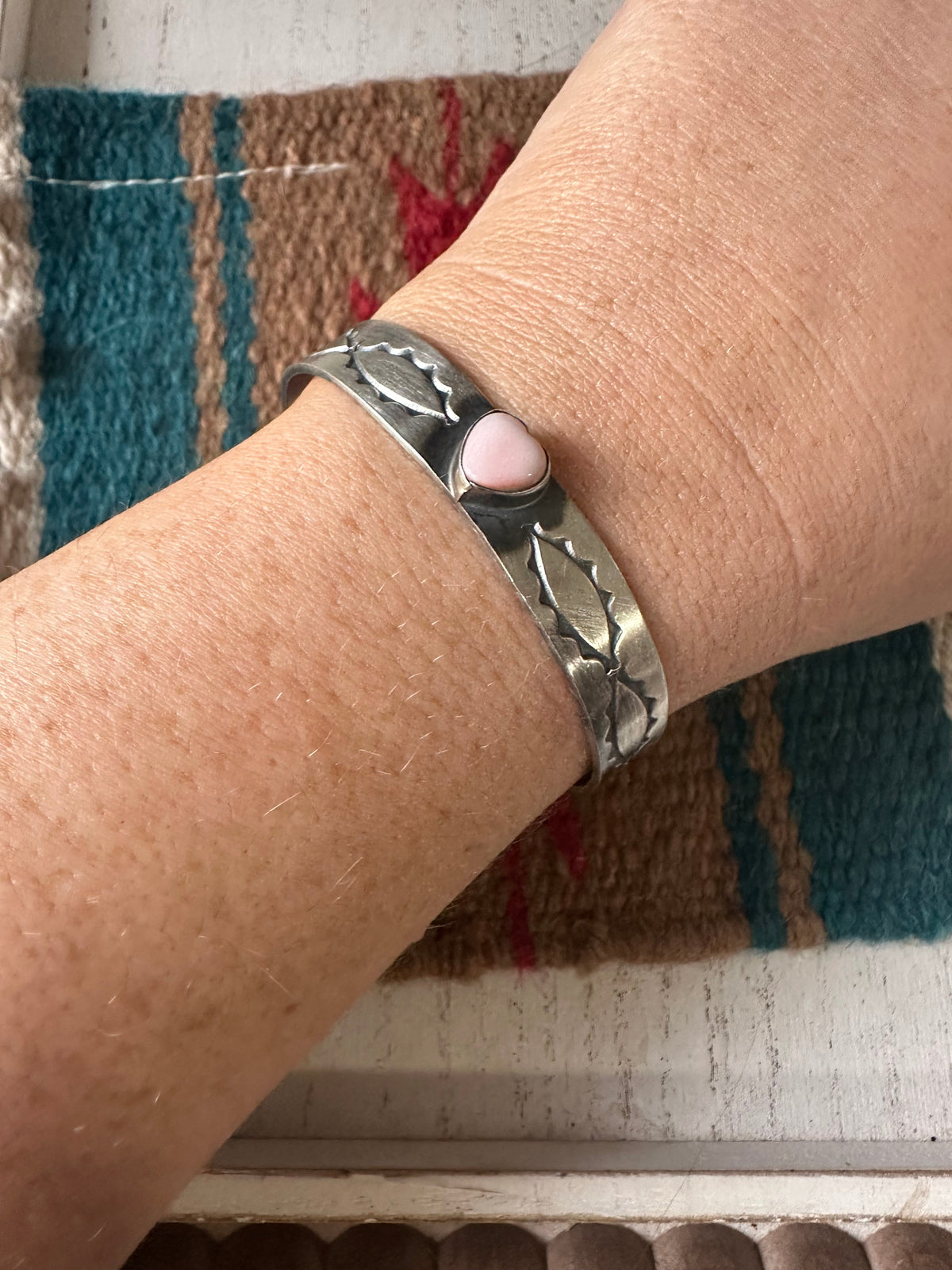 Handcrafted Sterling Silver & Queen Pink Conch Heart Cuff Bracelet
