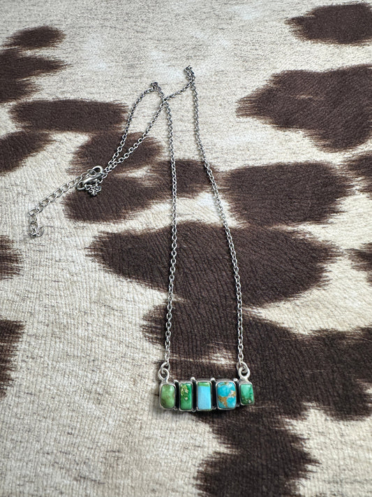 Handmade Sterling Silver & Sonoran Mountain Turquoise Bar Necklace