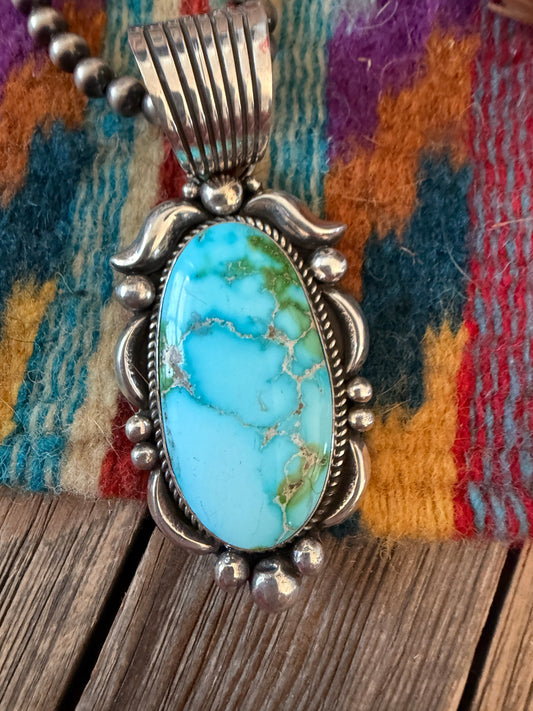 Handcrafted Sterling Silver & Sonoran Mountain Turquoise Pendant by Albert Jake