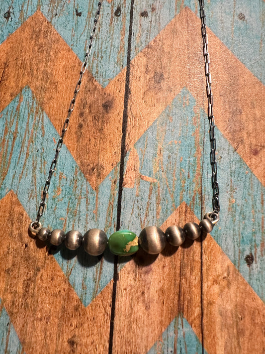 Beautiful Handmade Sterling Silver & Sonoran Mountain Turquoise Handcrafted Pearl Style Beaded Necklace