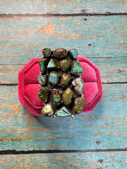 Beautiful Handmade Sonoran Mountain Turquoise And Sterling Silver Adjustable Cluster Ring