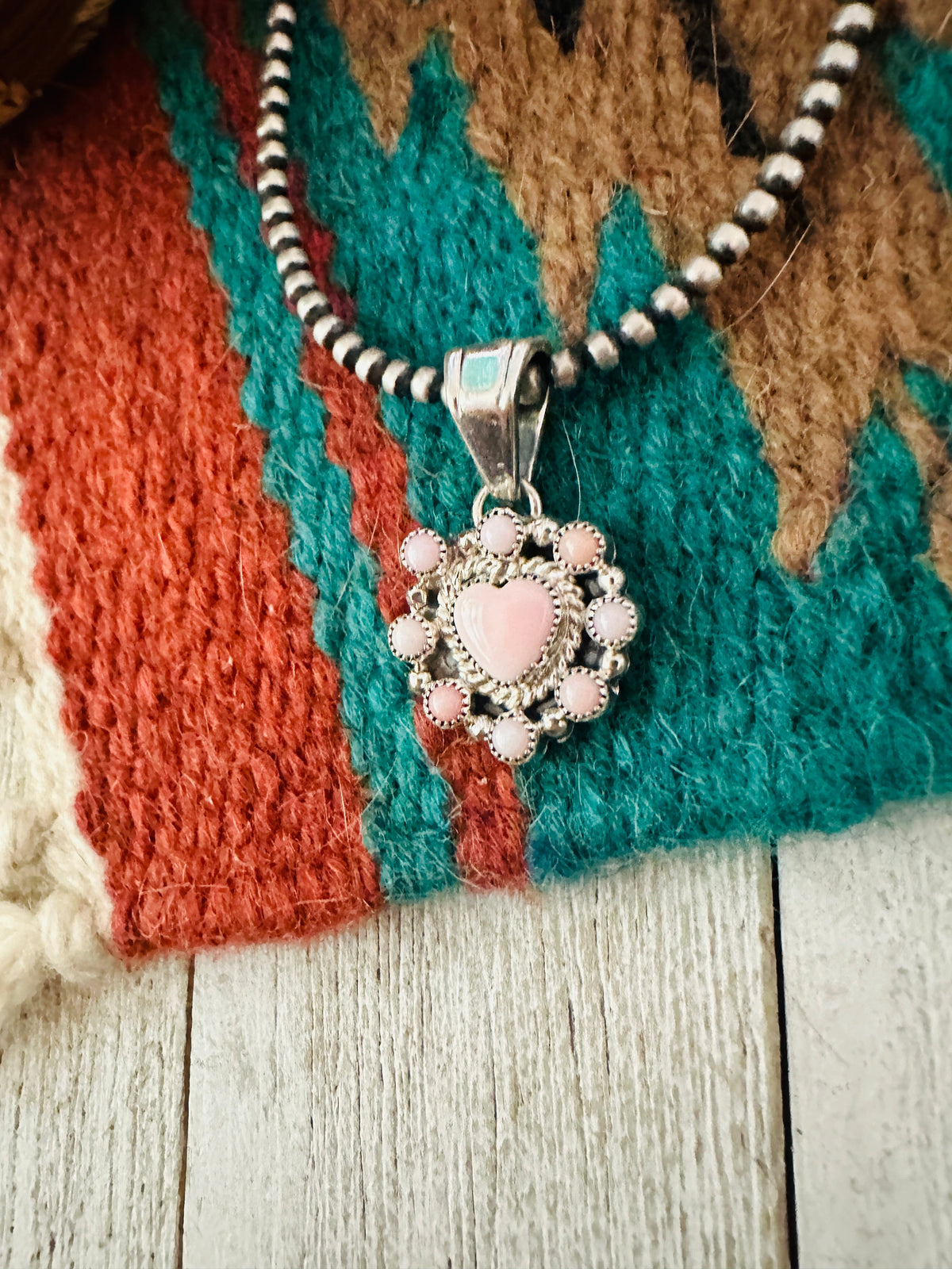 Handcrafted Queen Pink Conch Shell & Sterling Silver Heart Pendant