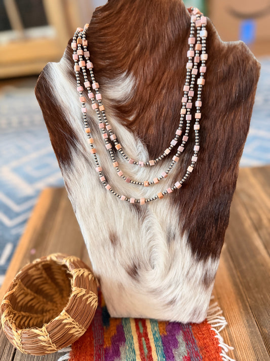 Handcrafted Queen Pink Conch and Sterling Silver Pearl Beaded Necklace