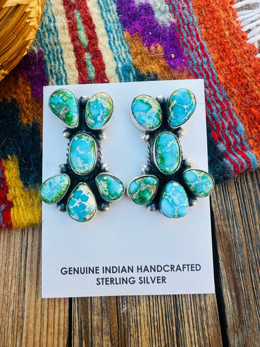 Handcrafted Sonoran Mountain Turquoise & Sterling Silver Cluster Stud Post Earrings by Debra Smith