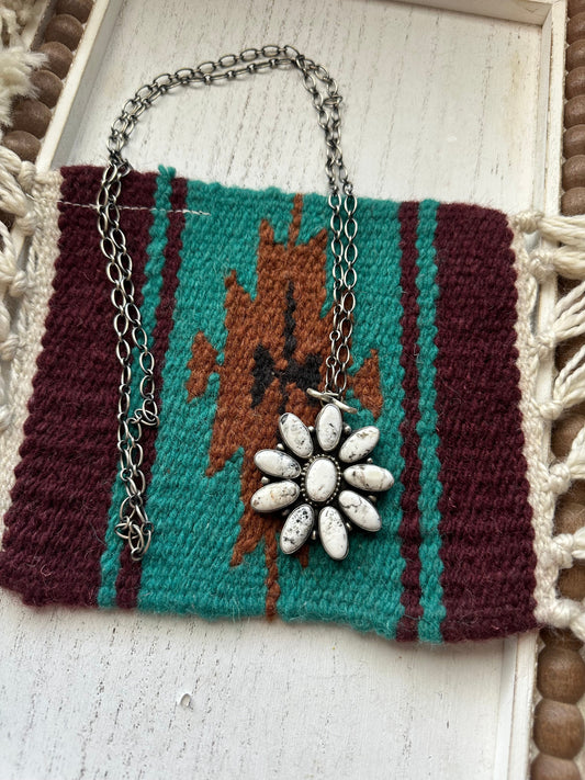 Handcrafted Handmade White Buffalo And Sterling Silver Cluster Necklace Signed