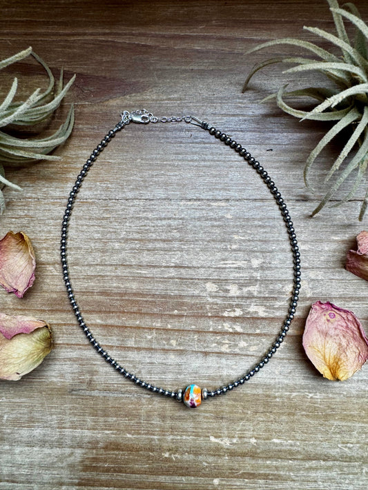 14-Inch Sterling Silver Pearl & Mojave Bead Choker