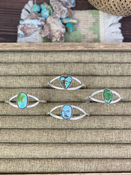 Handmade Sterling Silver NO.8 Golden Hills Turquoise, Sonoran Mountain Turquoise Bracelet, Signed Nizhoni