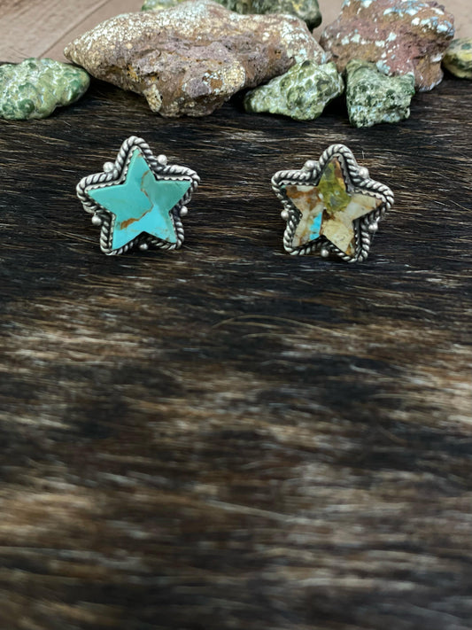 Handmade Sterling Silver Kingman Turquoise, Royston Adjustable Ring, Signed Nizhoni