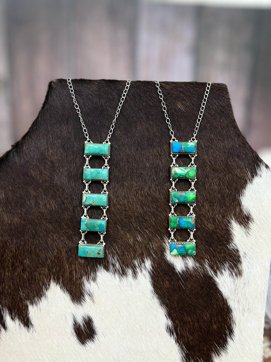 Handmade Sterling Silver Kingman Turquoise, Peacock Dahlia Necklace with Signed Nizhoni (h6)