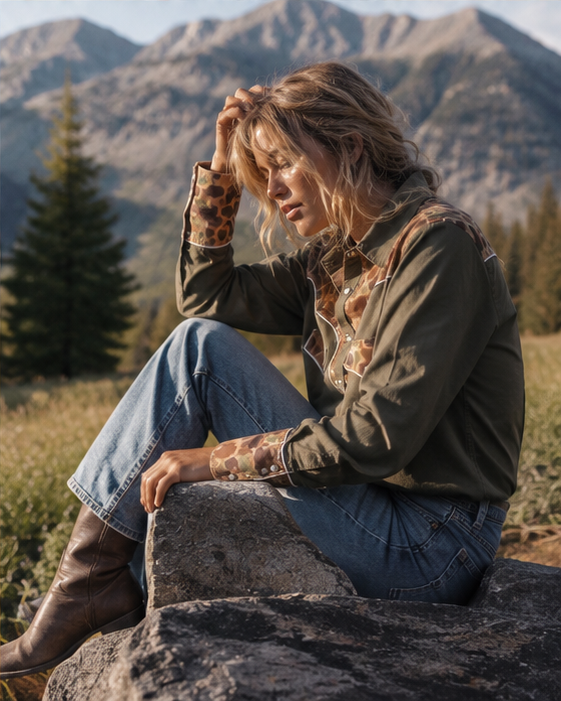 Straight Shooter Duck Camo Pearl Snap Blouse