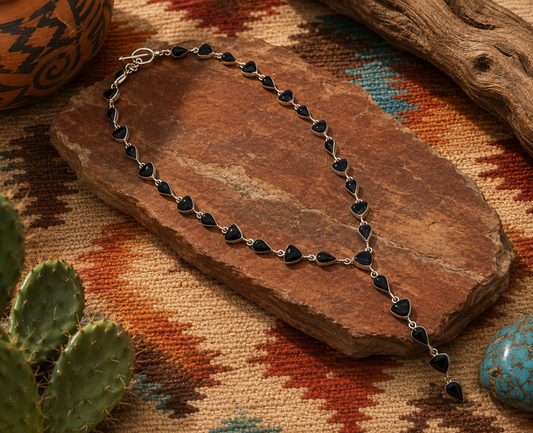 18" Black Onyx Sterling Silver Lariat