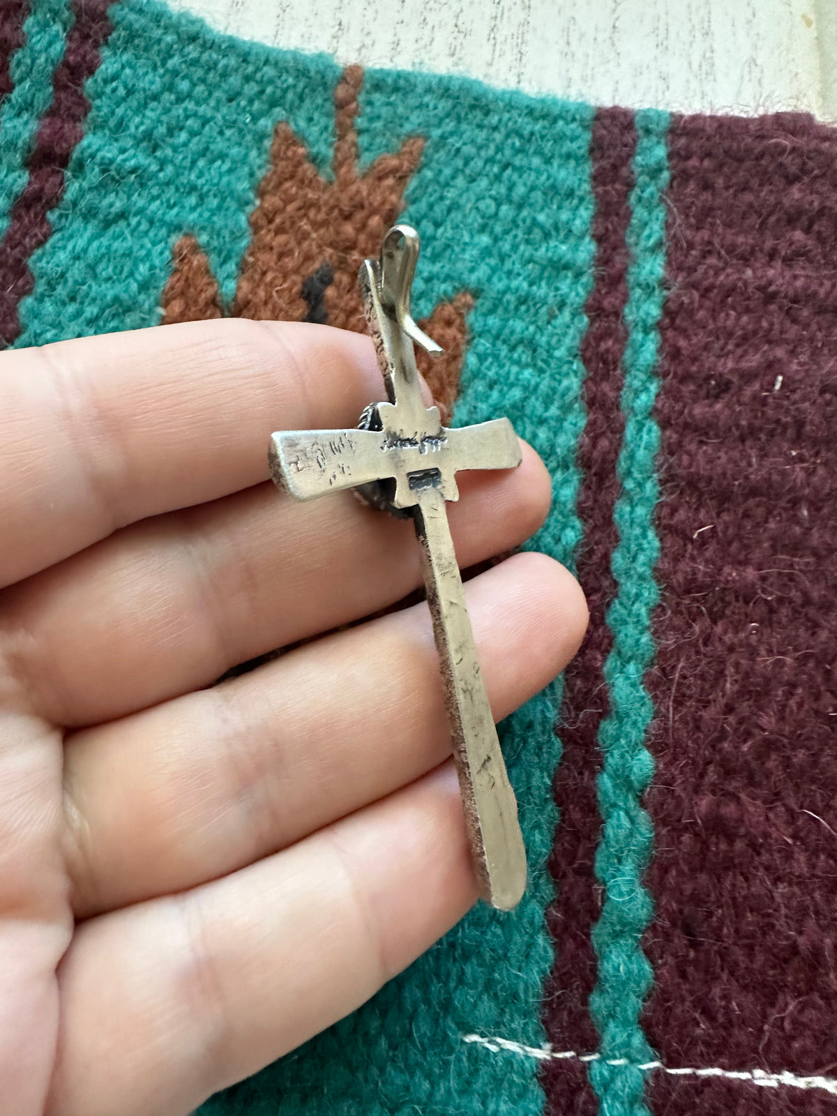 Beautiful Handcrafted Turquoise & Sterling Silver Cross Pendant Signed Richard Yazzie