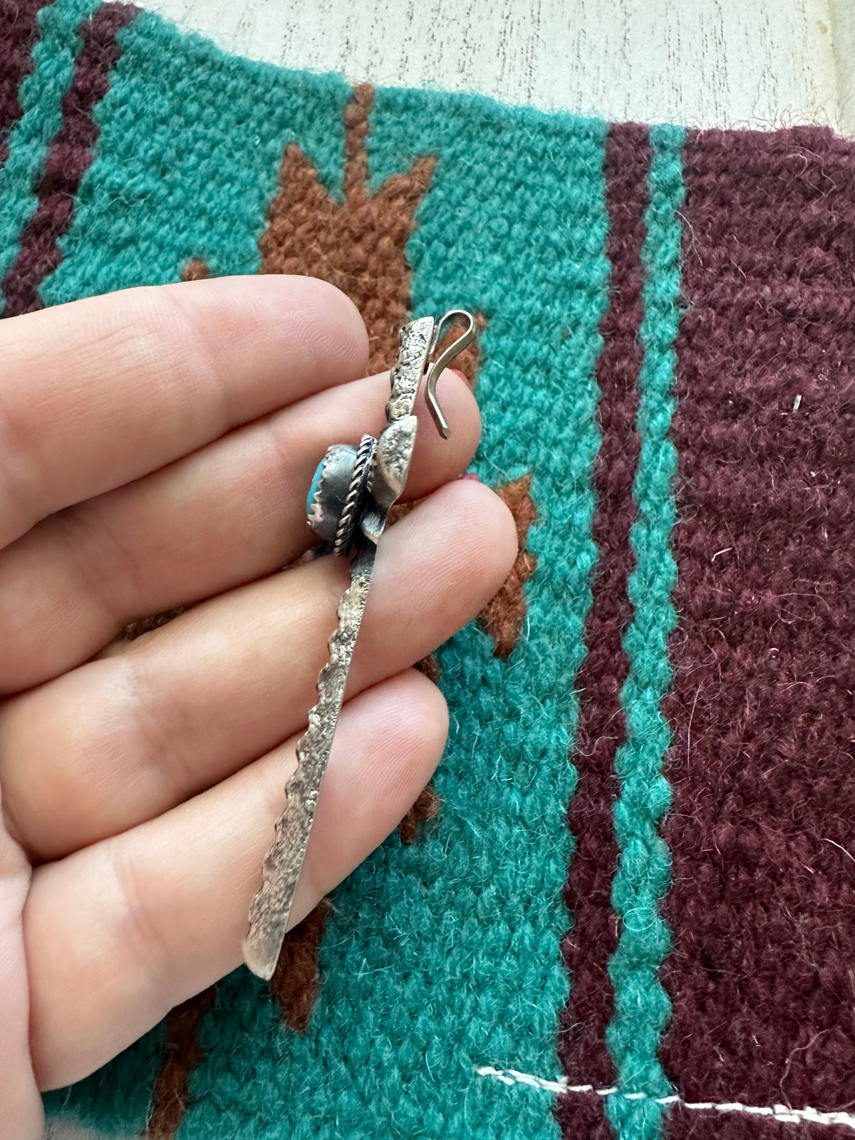 Beautiful Handcrafted Turquoise & Sterling Silver Cross Pendant Signed Richard Yazzie