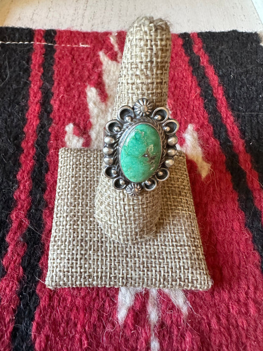 Handcrafted Sonoran Mountain Turquoise & Sterling Silver Single Stone Ring Size 8 Signed S.Tso