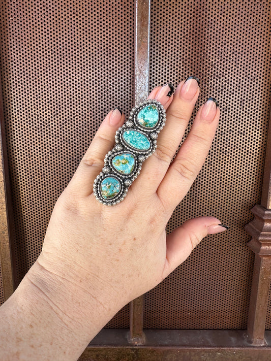 Handcrafted Sonoran Mountain Turquoise & Sterling Silver 4 Stone Ring Size 7.5 Signed