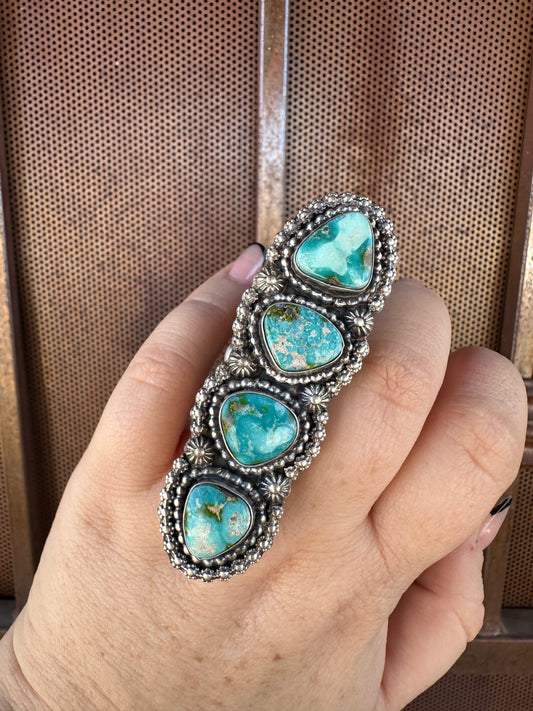 Handcrafted Sonoran Mountain Turquoise & Sterling Silver 4 Stone Ring Size 7.5 Signed