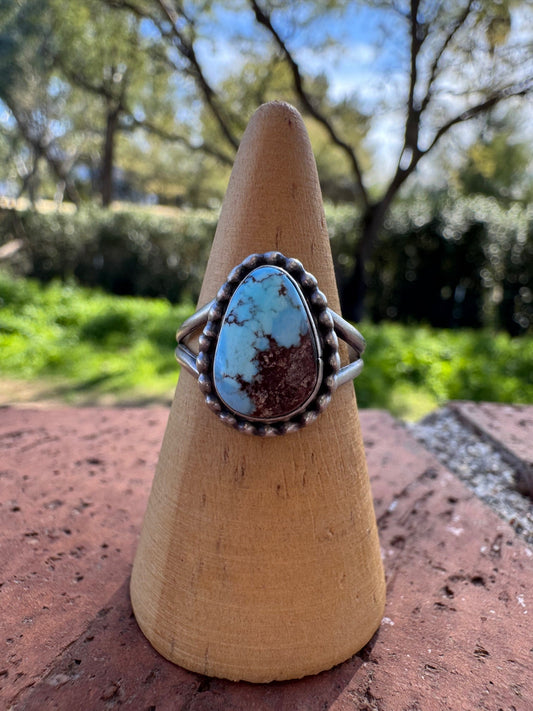 Handcrafted Teardrop Golden Hills Turquoise & Sterling Silver Ring