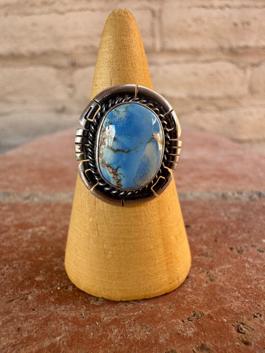 Handcrafted Oval Golden Hills Turquoise & Sterling Silver Ring size 7.75