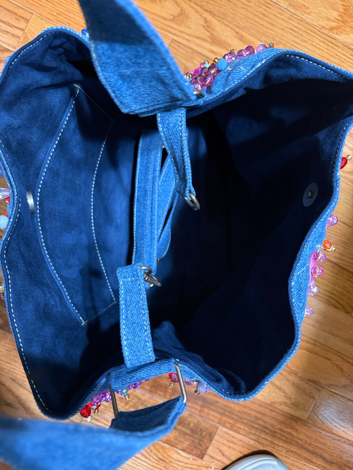 Hand-Painted  & Hand-Embroidered Denim Tote Bag - Piece of Art