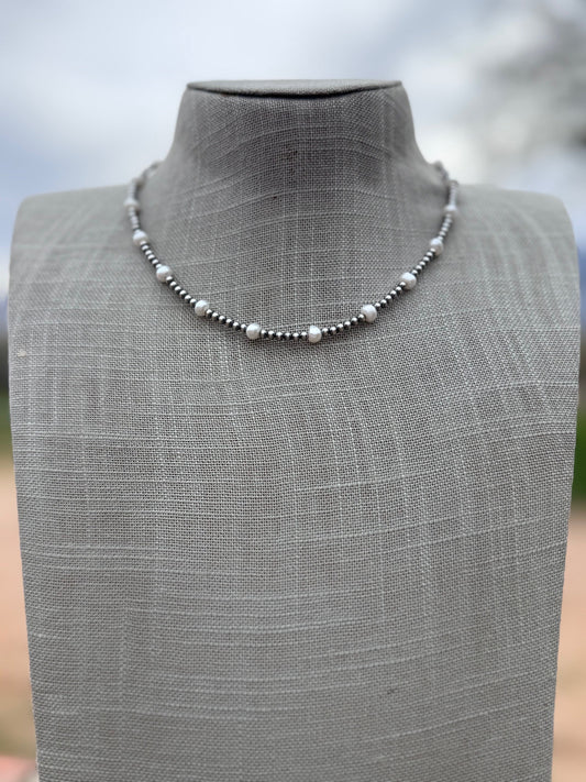 Handcrafted Freshwater Pearl & Sterling Silver Pearl 3mm Beaded Necklace 16"