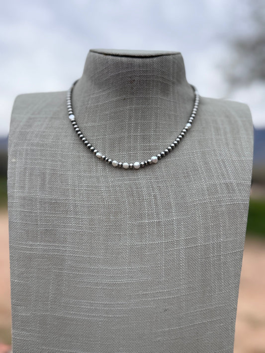 Handcrafted Freshwater Pearl & Sterling Silver Pearl 4mm Beaded Necklace 16"