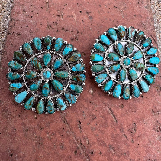 Handcrafted Sterling Silver & Royston Turquoise Cluster Post Earrings