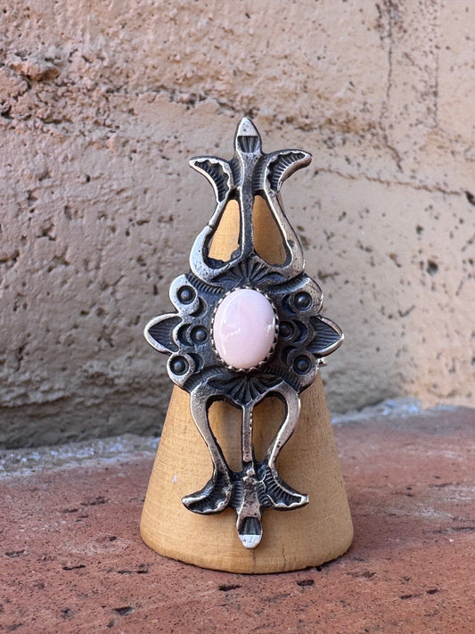 Handcrafted Queen Pink Conch & Sterling Silver Adjustable Statement Ring by Kevin Billah