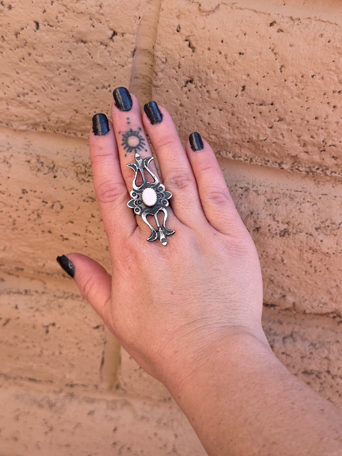 Handcrafted Queen Pink Conch & Sterling Silver Adjustable Statement Ring by Kevin Billah