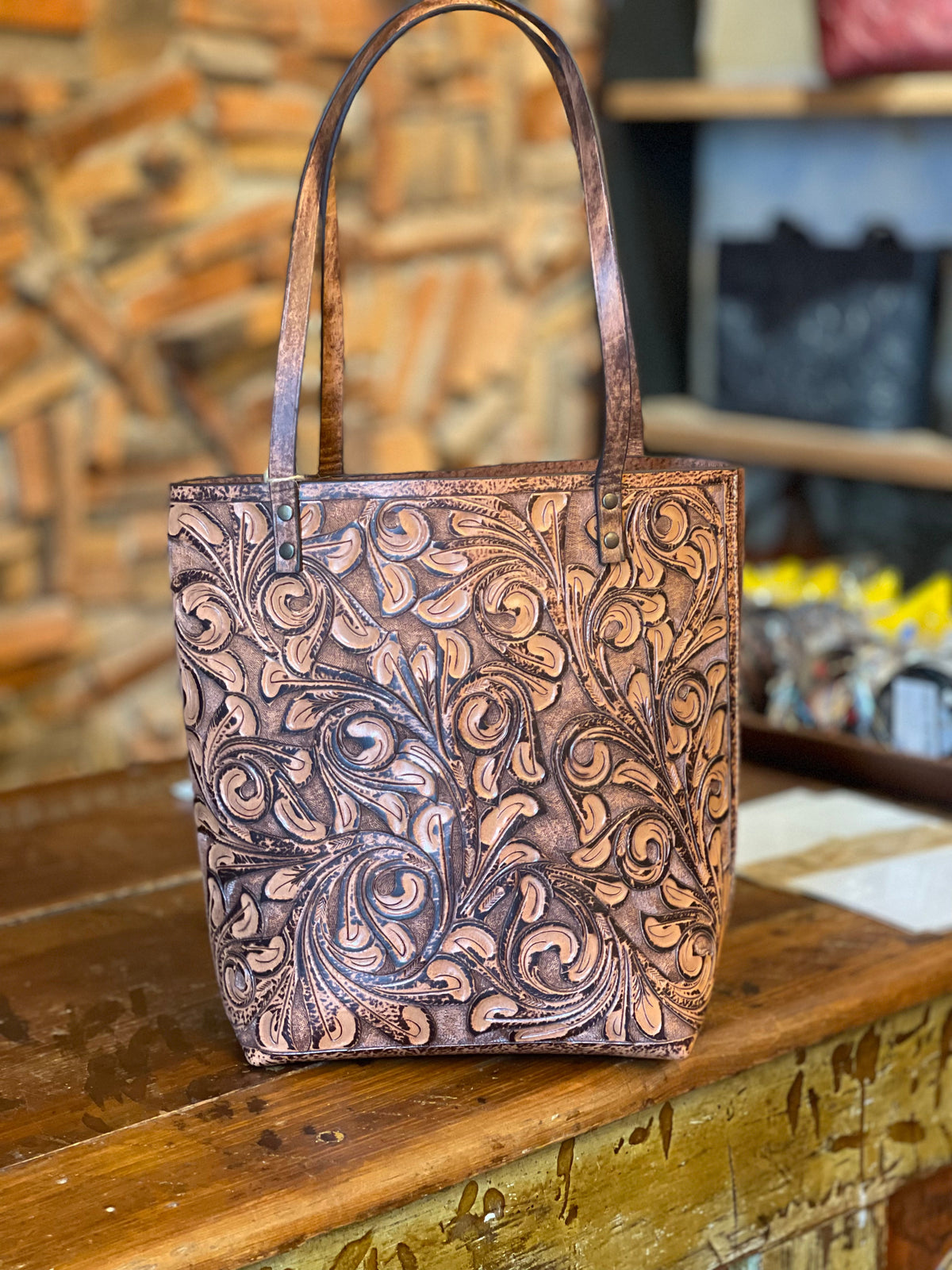 Fine Hand-Tooled Leather Tote Bag "ELODIA", more colors