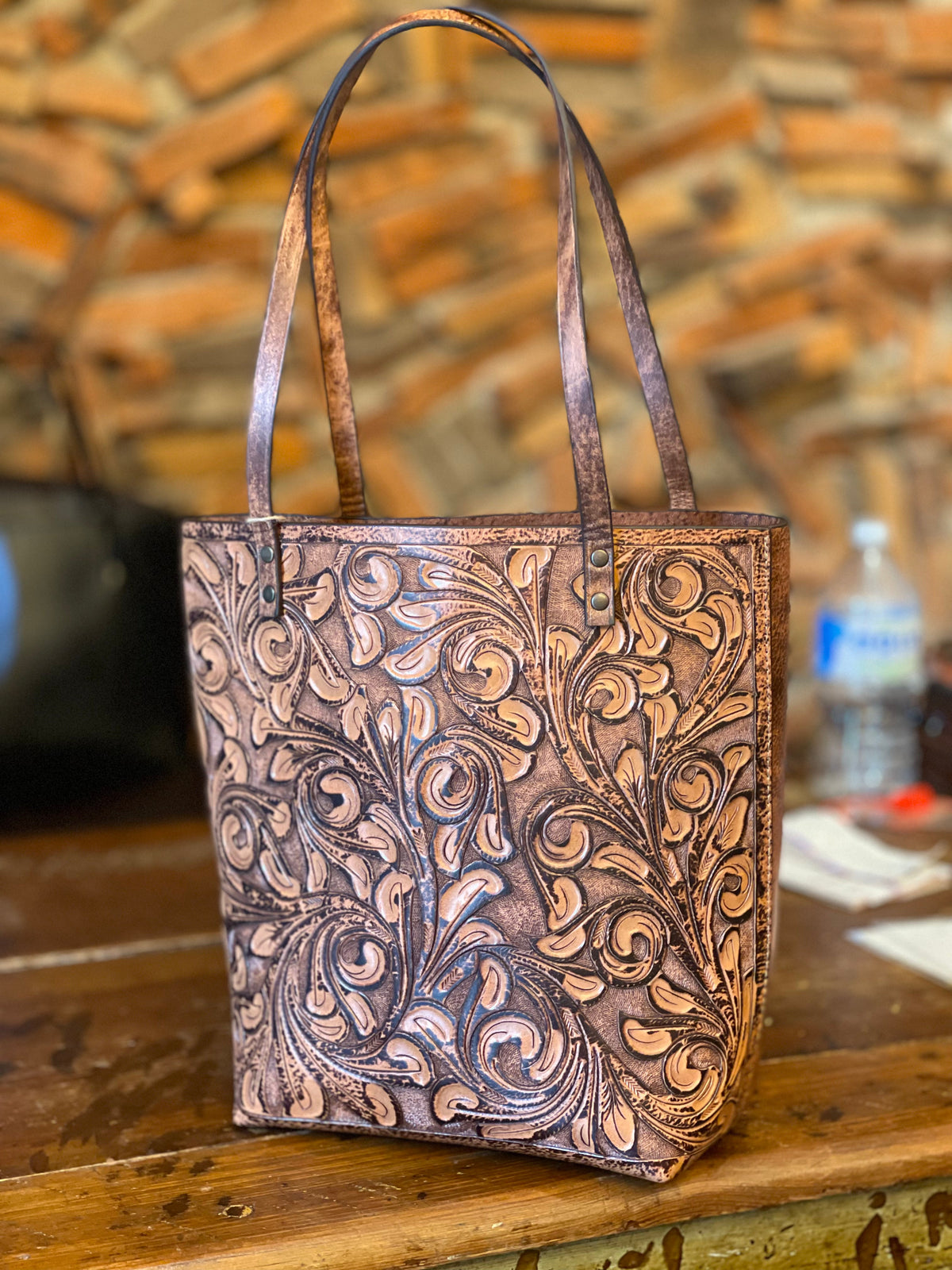 Fine Hand-Tooled Leather Tote Bag "ELODIA", more colors