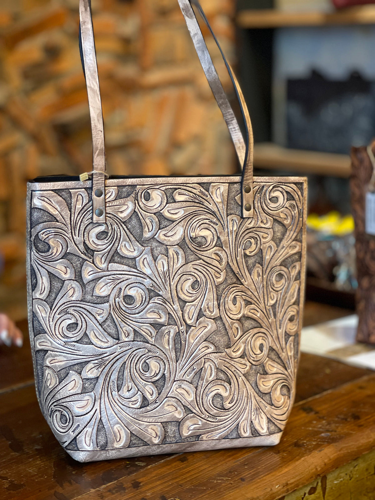 Fine Hand-Tooled Leather Tote Bag "ELODIA", more colors