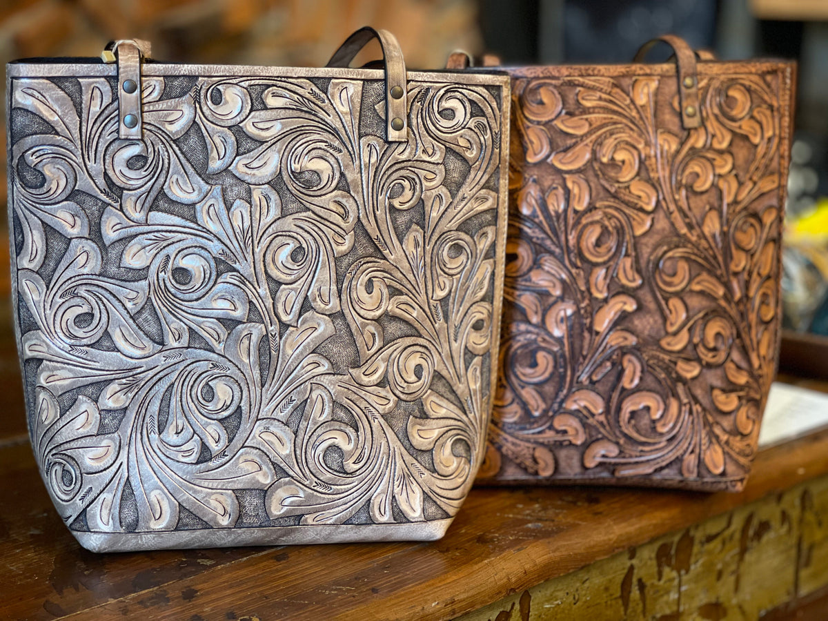 Fine Hand-Tooled Leather Tote Bag "ELODIA", more colors
