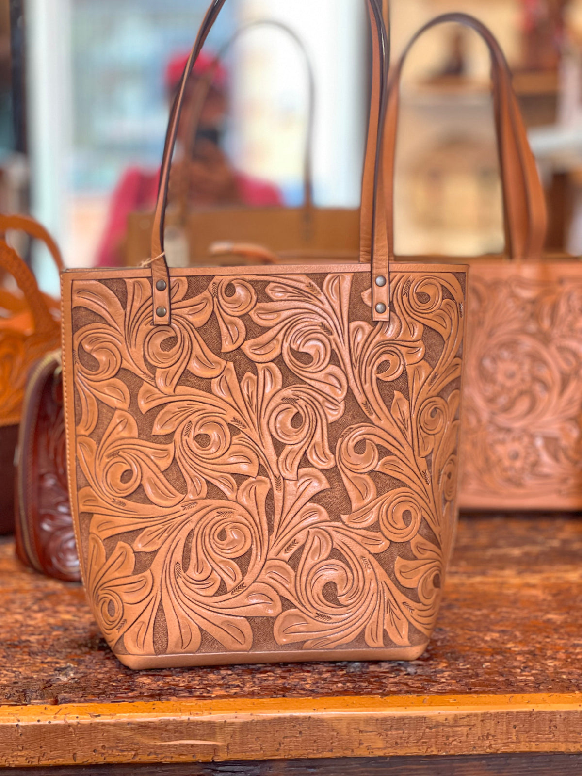 Fine Hand-Tooled Leather Tote Bag "ELODIA", more colors