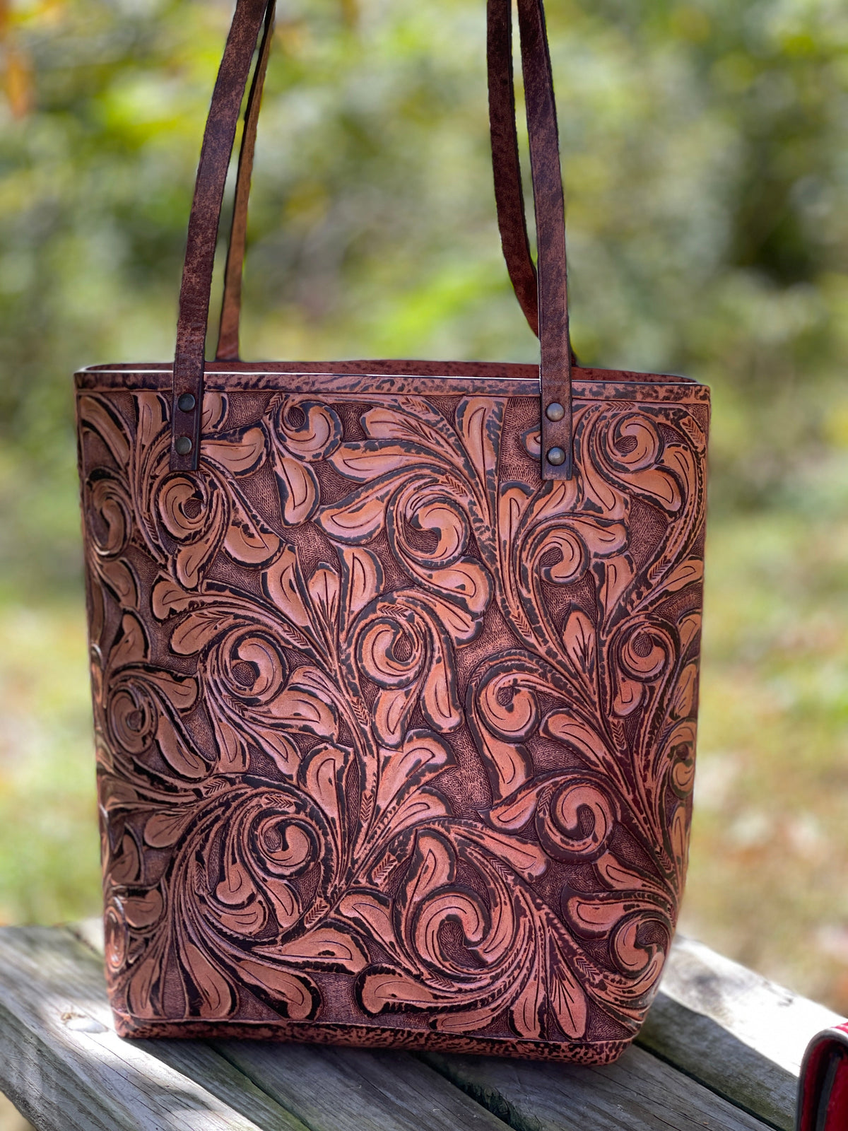 Fine Hand-Tooled Leather Tote Bag "ELODIA", more colors