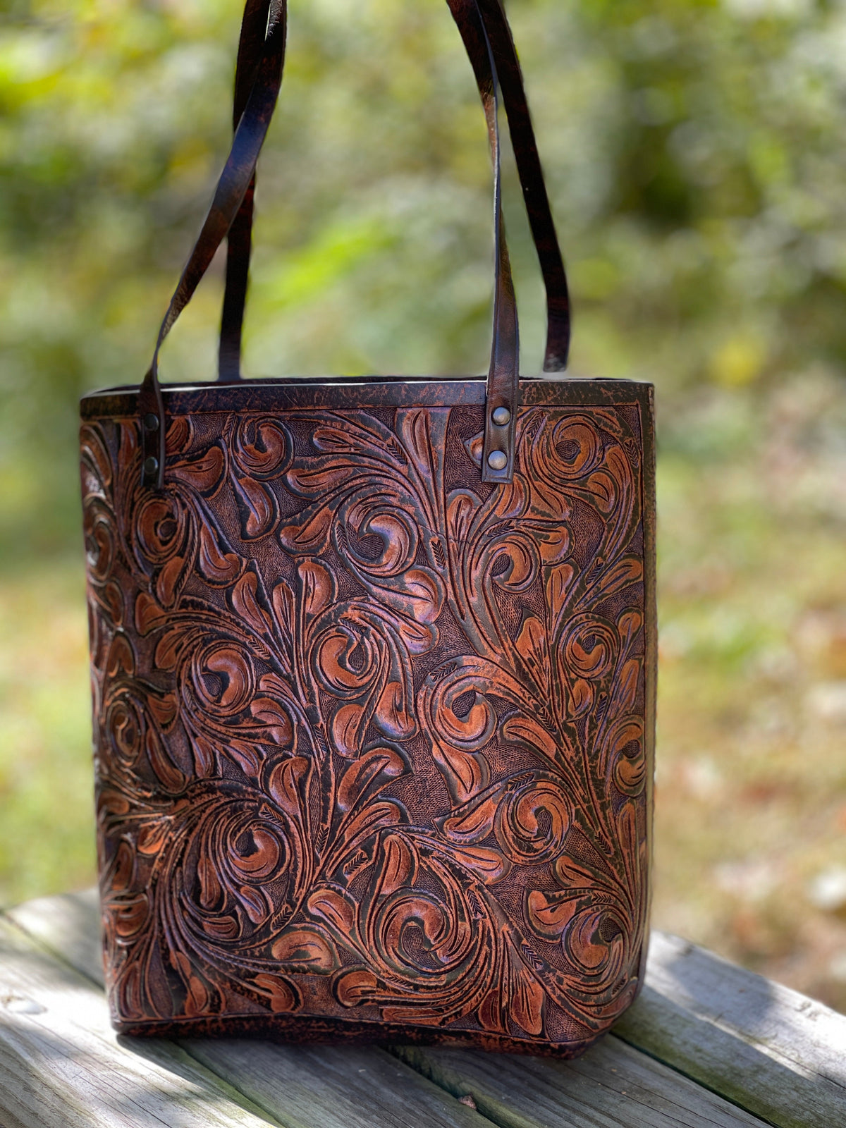 Fine Hand-Tooled Leather Tote Bag "ELODIA", more colors