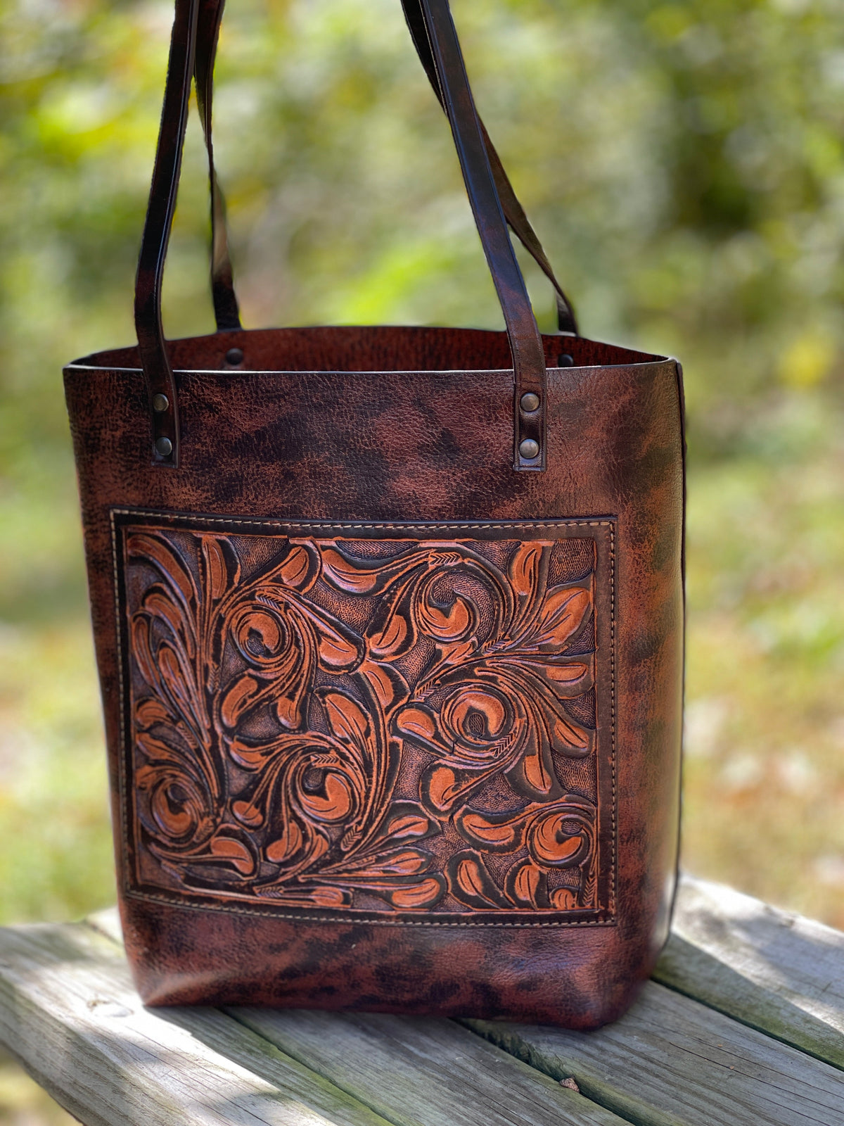 Fine Hand-Tooled Leather Tote Bag "ELODIA", more colors