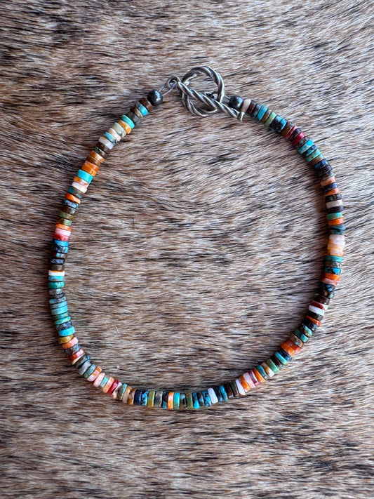 Handcrafted Spiny, Turquoise & Sterling Silver Beaded Bracelet
