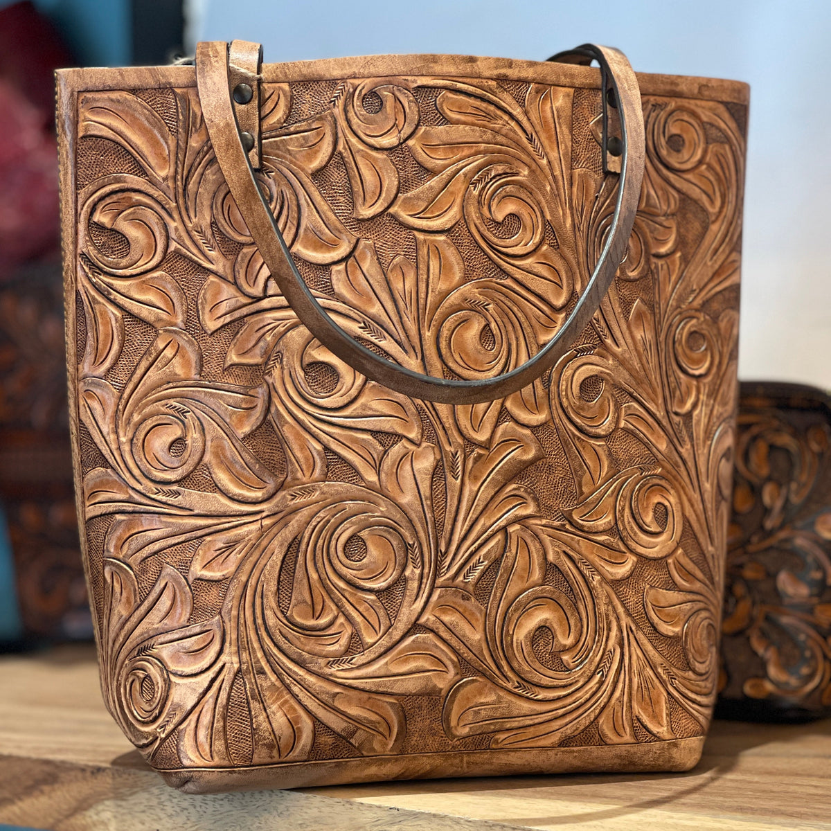 Fine Hand-Tooled Leather Tote Bag "ELODIA", more colors