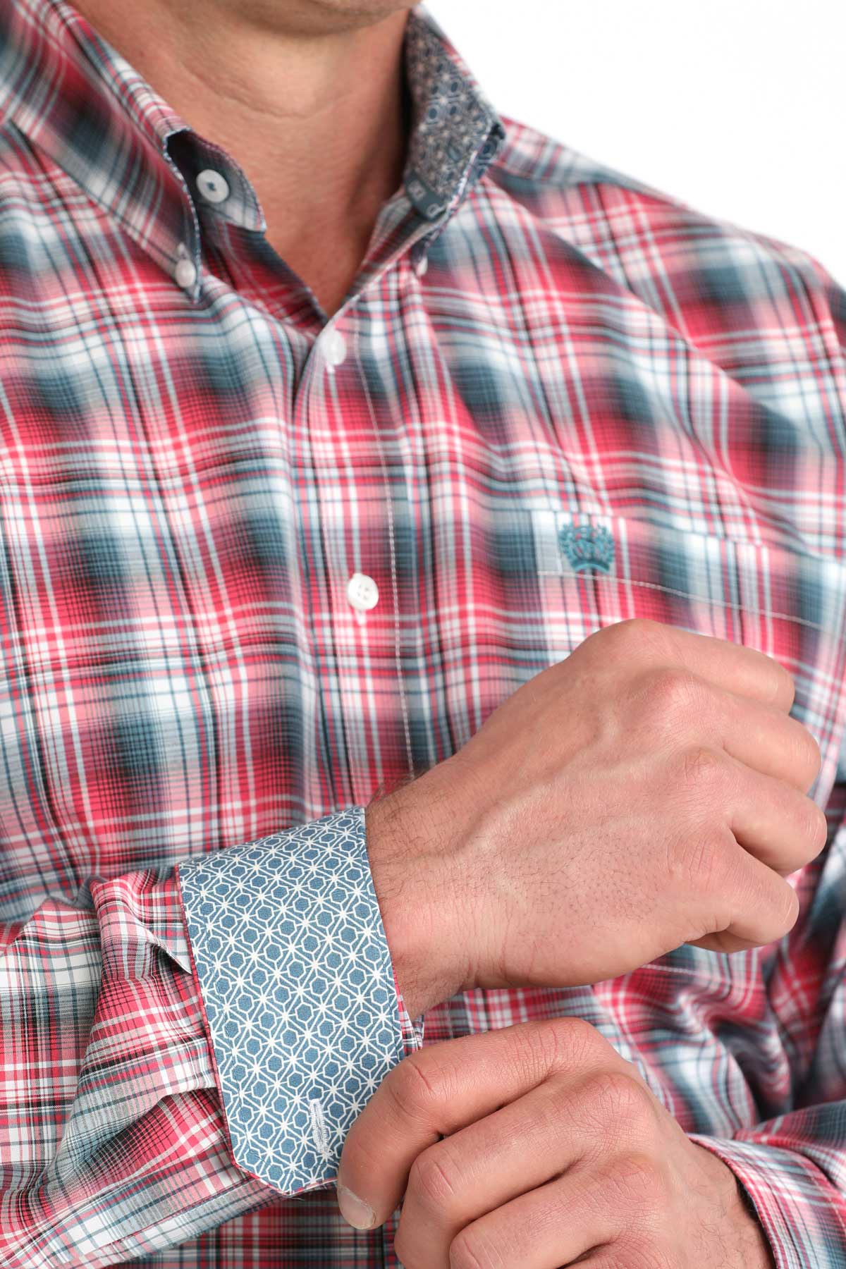 Men’s Red, White Blue Plaid Shirt
